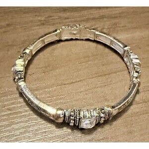 Vintage Silver Tone Stretch Bracelet Engraved Serenity Prayer Rhinestones